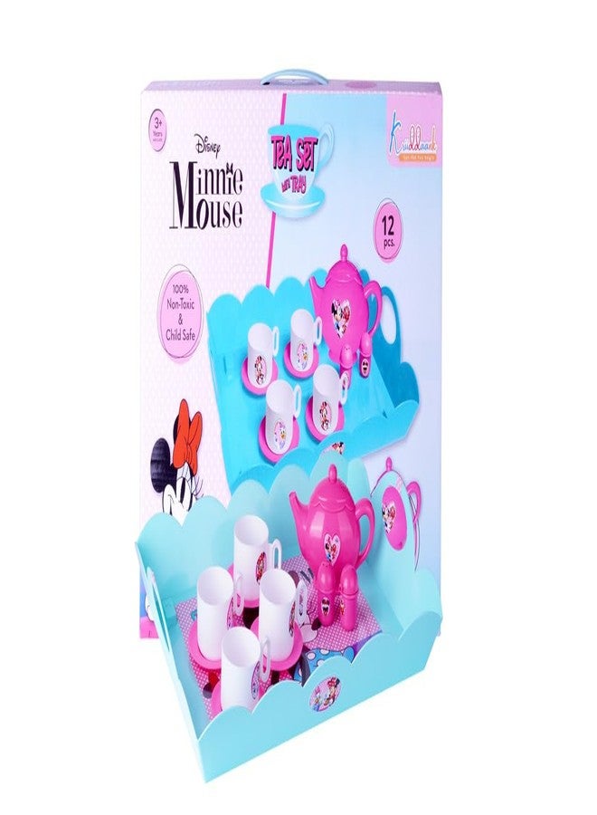 Kriiddaank Minnie Tea Set with Tray 12 Pcs Set for Boys and Girls Plate Cups Tray Role Play Toys Tea Accessories 12 Pcs - Image 1